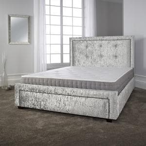 Winslet Modern Bed In Glitz Ice Velvet Fabric With Wooden Legs - UK