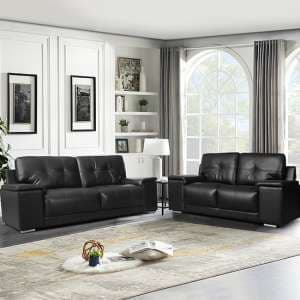 Kensington Faux Leather 3 + 2 Seater Sofa Set In Black