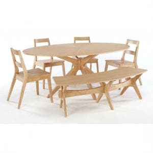 Marsrow White Oak Finish Dining Table With 4 Chairs And Bench