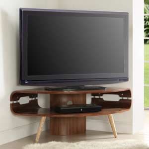 Marin Corner Wooden TV Stand In Walnut With Spindle Shape Legs