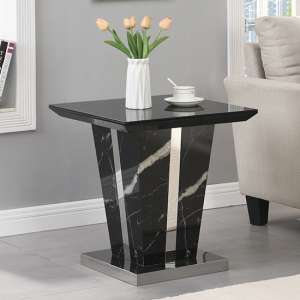 Memphis Gloss Lamp Table In Milano Marble Effect With Glass Top - UK