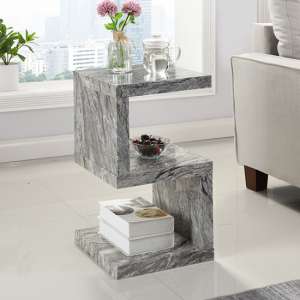 Miami High Gloss S Shape Side Table In Melange Marble Effect
