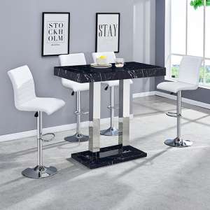 Milano Marble Effect Gloss Bar Table With 4 Ripple White Stools - UK