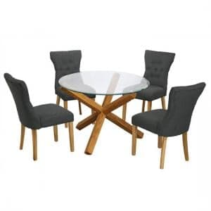 Optro Round Glass Dining Table And 4 Naples Grey Dining Chairs