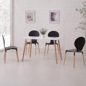 Napoli Dining Table In  White Top And 4 Black Dining Chairs
