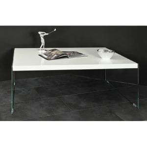 Olymp High Gloss Coffee Table In White With Glass Legs - UK