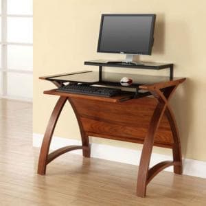 Cohen Curve Computer Desk Small In Black Glass Top And Walnut