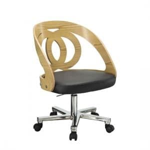 Juoly Oak Finish Black Faux Leather Office Chair