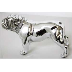 Bulldog Standing Sculpture In Silver Finish - UK