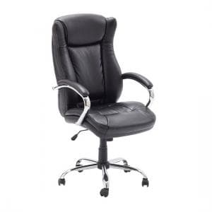 Epsom Home Office Chair In Black Faux Leather With Armrests