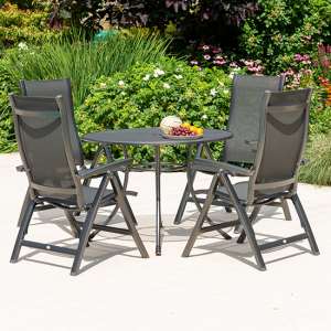 Prats Outdoor 1050mm Dining Table With 4 Recliners In Grey - UK
