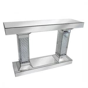 Rosalie Pedestals Console Table In Mirrored Silver With Crystals