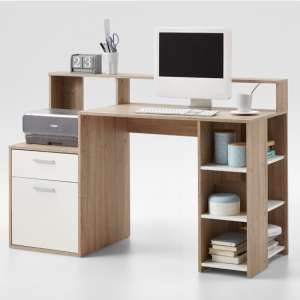 Rocco Wooden Computer Desk In Canadian Oak And White