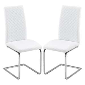 Ronn White Faux Leather Dining Chairs With Chrome Legs In Pair - UK