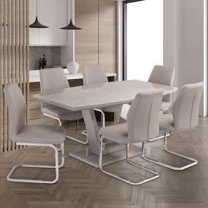 Samson Latte Gloss Dining Table With 6 Caprika Stone Chairs