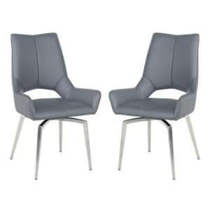 Scissett Grey White Faux Leather Dining Chairs In Pair