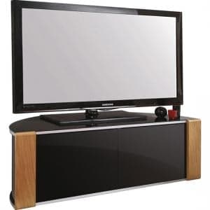 Sanja Medium Corner High Gloss TV Stand In Walnut And Black - UK