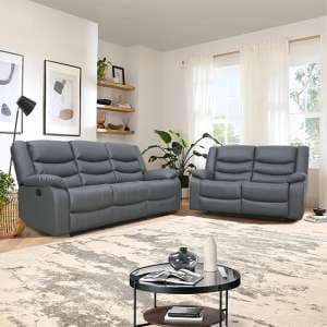 Sorreno 3+2 Bonded Leather Recliner Sofa Set In Dark Grey