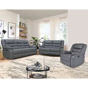 Sorreno 3+2+1 Bonded Leather Recliner Sofa Set In Dark Grey