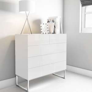 Strada High Gloss Chest Of 5 Drawers In White
