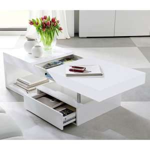 Tuna High Gloss Storage Coffee Table In White
