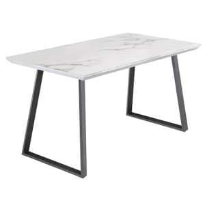 Wivola Glass Top Marble Effect Dining Table In White