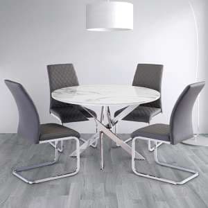 Wivola Marble Effect Dining Table With 4 Tiklo Grey Chairs
