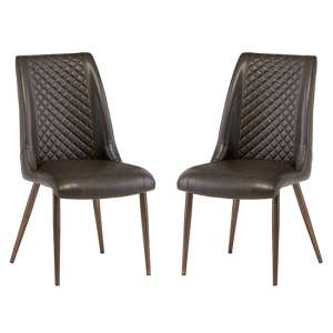 Aalya Dark Brown Faux Leather Dining Chairs In Pair - UK