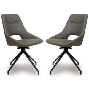 Aara Truffle Faux Leather Dining Chairs Swivel In Pair