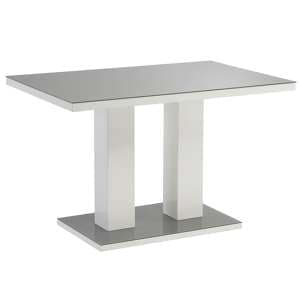 Aarina 120cm Grey Glass Top High Gloss Dining Table In Grey - UK