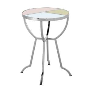 Aarox Round Multicoloured Glass Side Table With Silver Frame - UK