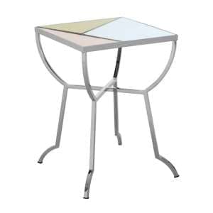 Aarox Square Multicoloured Glass Side Table With Silver Frame - UK