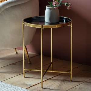 Abbeville Round Metal Side Table In Black And Gold - UK