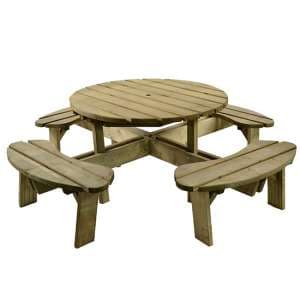 Abbie Scandinavian Pine Picnic Table Round With Benches