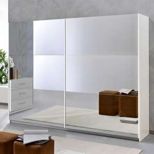 Abby Extra Large 2 Mirrored Doors Wooden Wardrobe In White