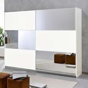 Abby Large Mirrored Sliding Wooden Wardrobe In White