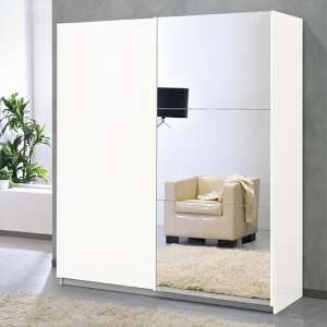 Abby Mirrored Large Wooden Sliding Wardrobe In White