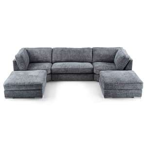 Abelina U Shaped Fabric Sofa In Grey With Chrome Legs
