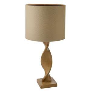 Abia Natural Linen Shade Table Lamp In Oak Effect - UK