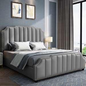 Abilene Plush Velvet Double Bed In Grey - UK