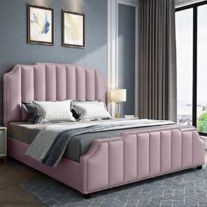 Abilene Plush Velvet Double Bed In Pink - UK