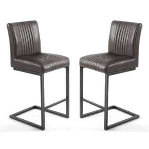 Aboba Grey Leather Effect Cantilever Bar Chairs In Pair