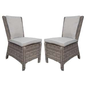 Abobo High Back Armless Fine Grey Fabric Dining Chair In Pair
