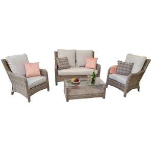 Abobo High Back Lounge Set With Coffee Table In Fine Grey - UK