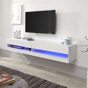 Goole Wall Mounted Medium TV Wall Unit In White Gloss With LED