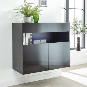 Goole LED Wall Mounted Wooden Sideboard In Black High Gloss