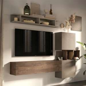 Abril Wall Hung Wooden Entertainment Unit In Clay And Mercure - UK