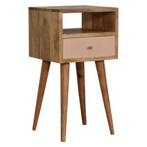 Acadia Wooden Petite Bedside Cabinet In Oak Ish And Pink - UK