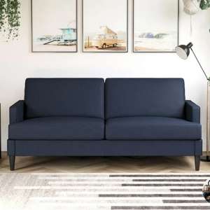 Accord Linen Fabric 3 Seater Sofa In Blue With Black Legs - UK