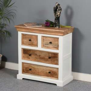 Accra Solid Mango Wood Chest Of 4 Drawers In Oak - UK
